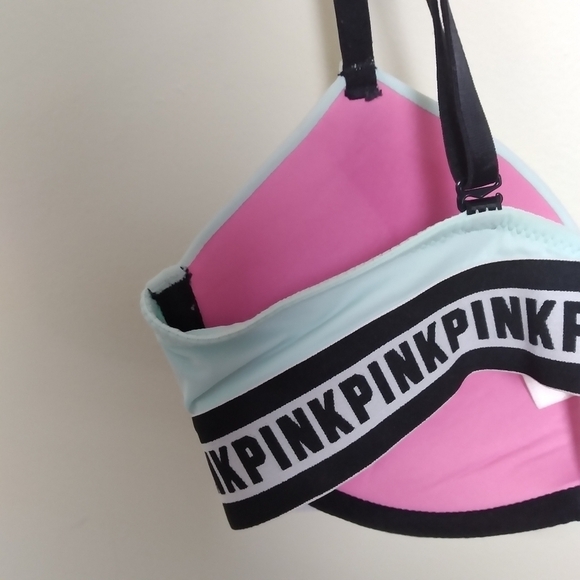 Pink Victoria's Secret Wear Everywhere Light Blue Spell Out Push Up Bra Size 32C - Picture 4 of 12
